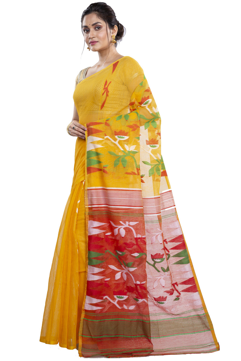 Yellow Blended Cotton Moha_Jamdani Jamdani Saree (810)